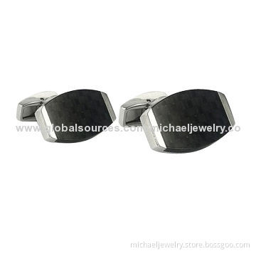 Stainless Steel Cufflinks with Onyx, Concise and Unique